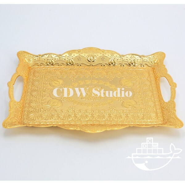 13寸双面珠珠郁金香花长方碟