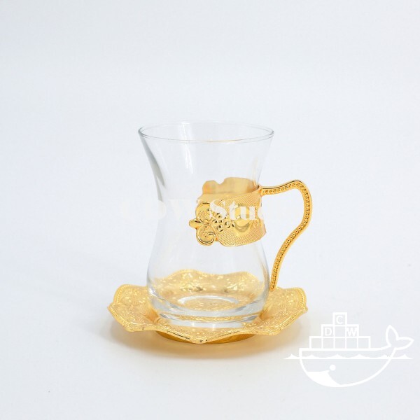 6套珠珠郁金香收腰玻璃杯连碟(项圈)