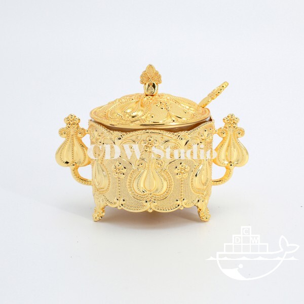 珠珠郁金香圆形糖盅连匙